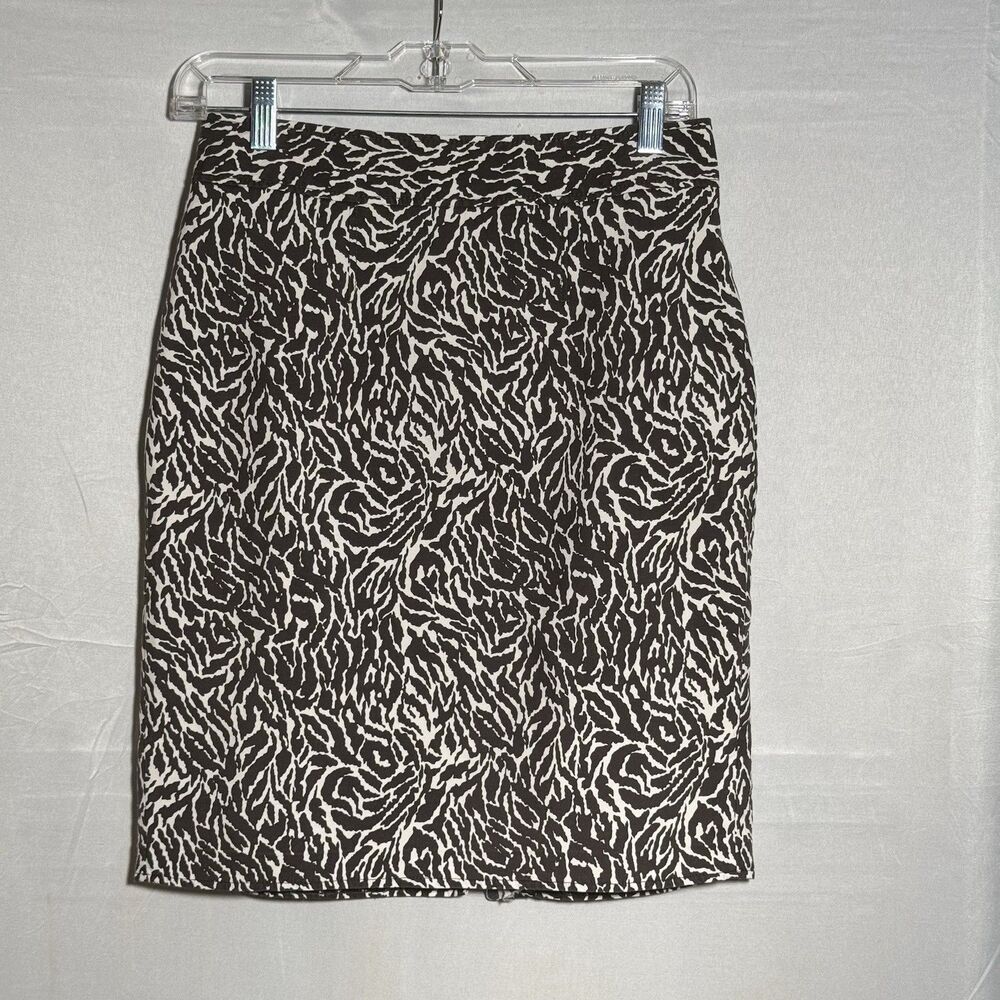 Ann Taylor LOFT Petites Skirt 6P Brown White Animal Print Pencil Career Office